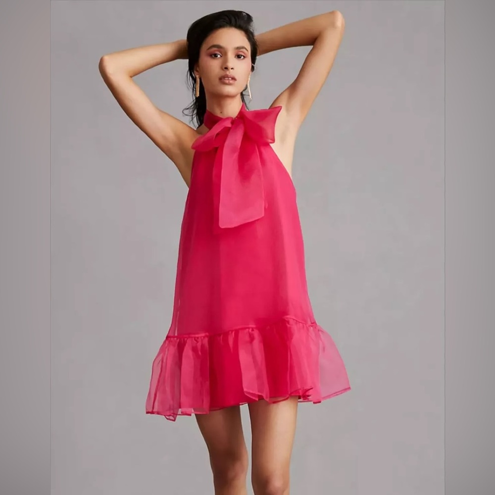 Anthropologie Maeve Organza Dress Pink Sz Small